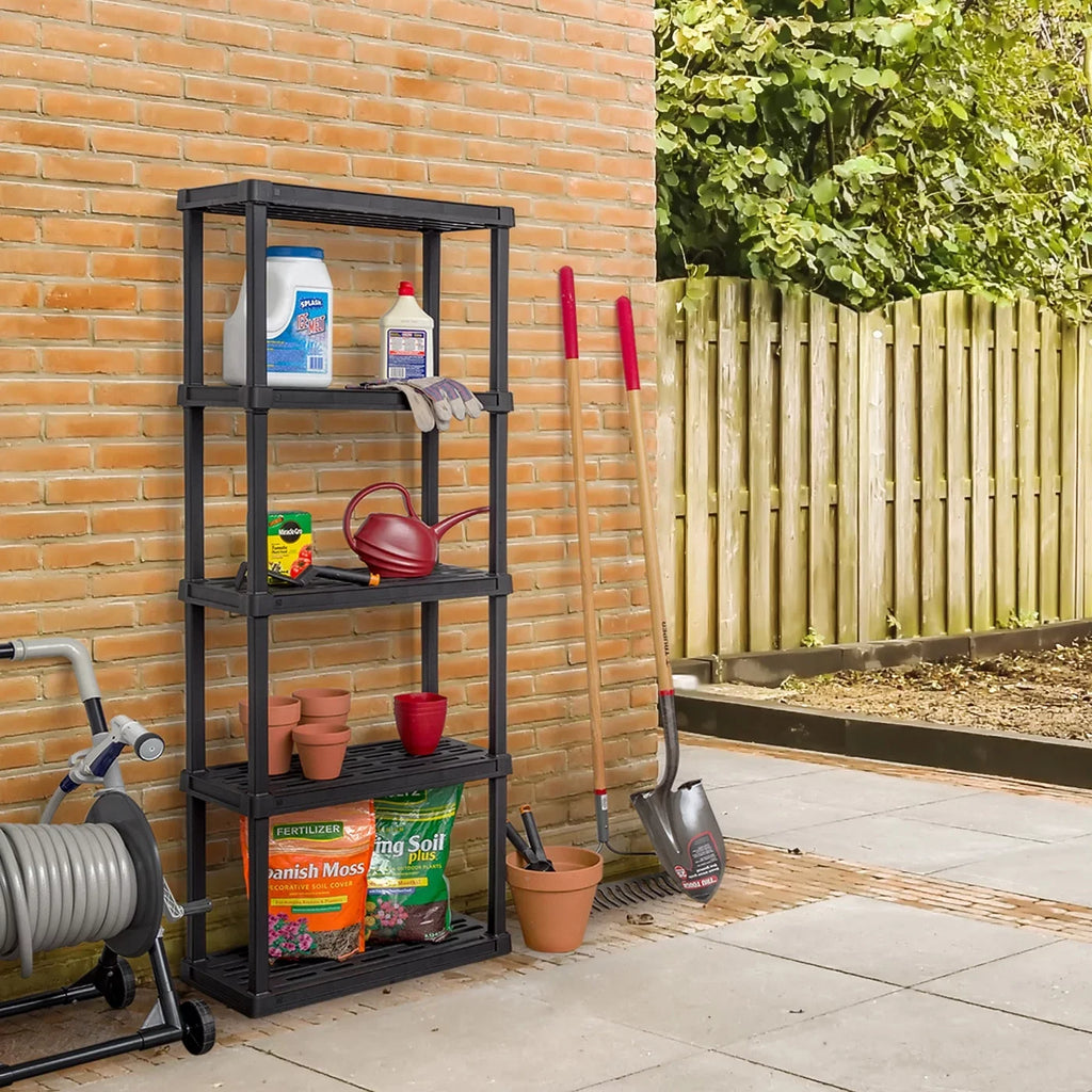 IRIS USA 5 -Tier Plastic Rack Storage Shelf with 200 lb. Total Capacity, Black