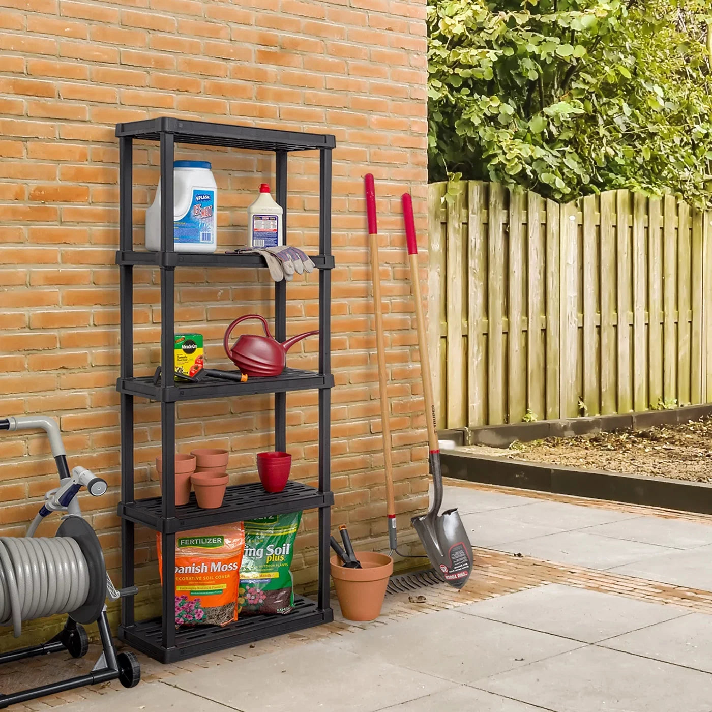 IRIS USA 5 -Tier Plastic Rack Storage Shelf with 200 lb. Total Capacity, Black