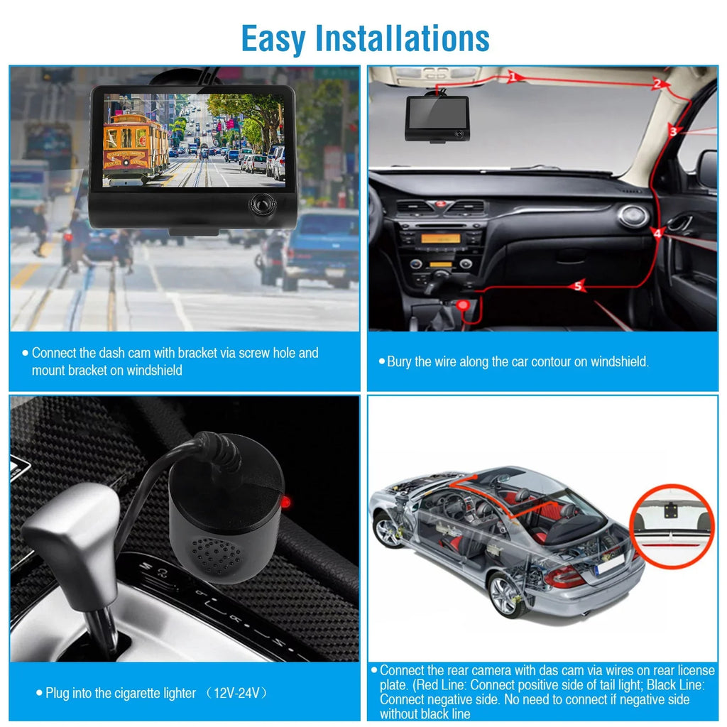 iMouTEK 1080P Touch Screen Car Dash 4in Cam Dash Camera Front and Rear Camera with G-Sensor Loop Recording Motion Detection