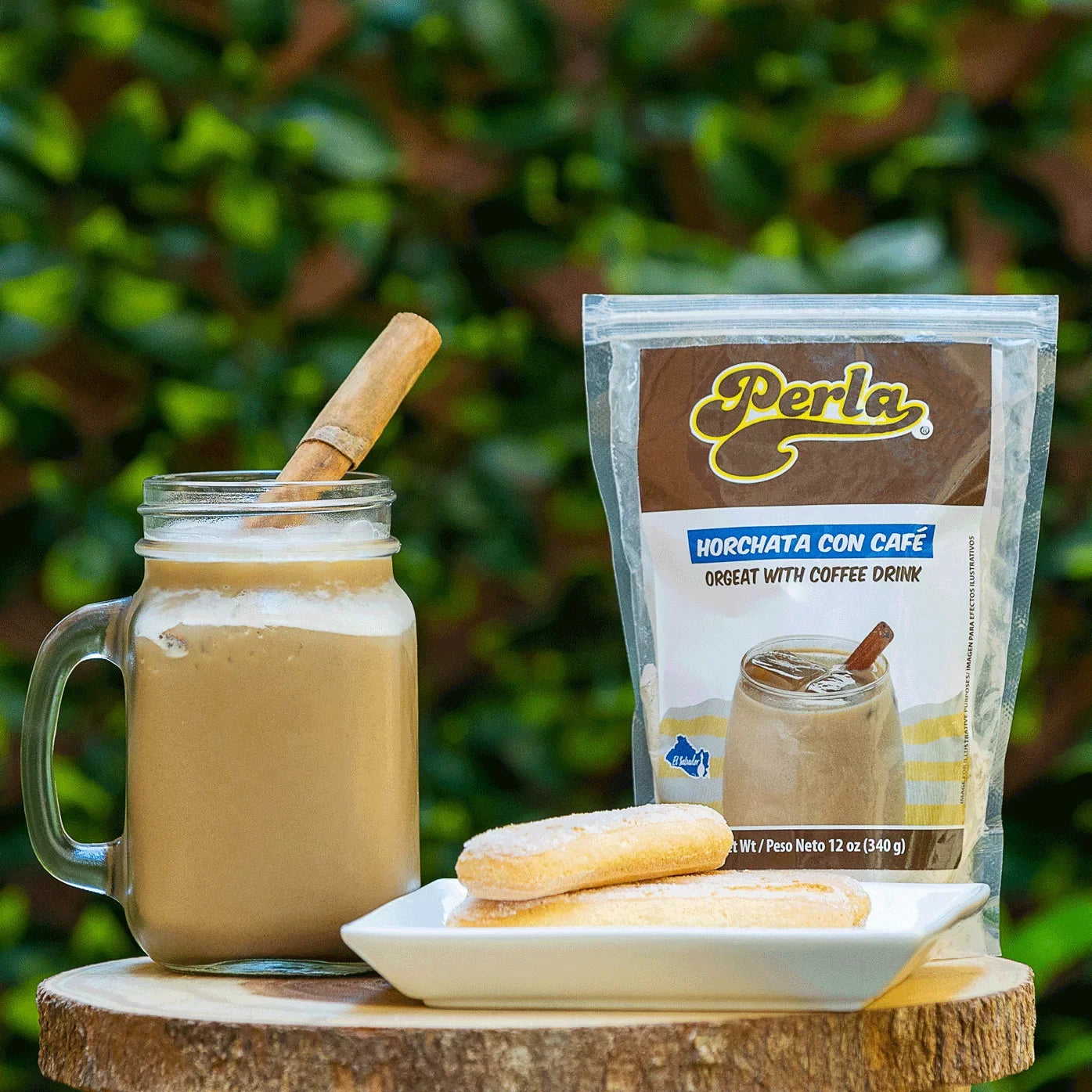 Perla Horchata Salvadorena con Cafe (Orgeat with Coffee Drink) Case of 20 (12 oz each)