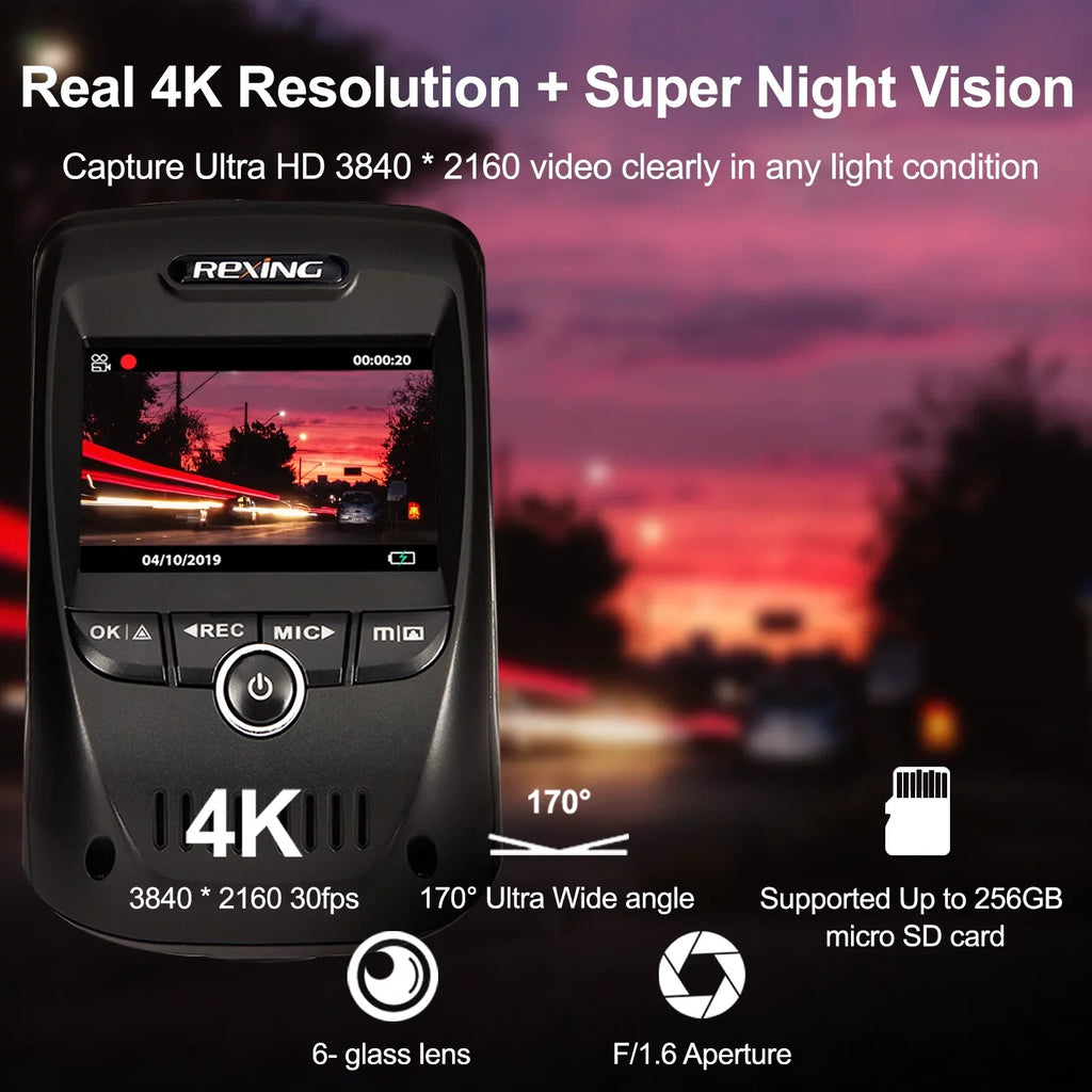 Rexing V1 Max 4K 2160P Single Channel Dash Cam with Wi-Fi & GPS