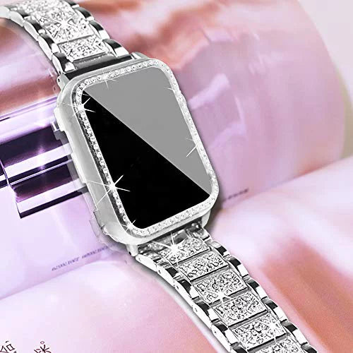 Mosonio Fitting with Apple Watch Band 42mm with Case Women, Jewelry Replacement Metal Wristband Strap with 2 Pack Bling PC Protective Protection for iWatch Series 3/2/1(Silver) Silver 42 mm