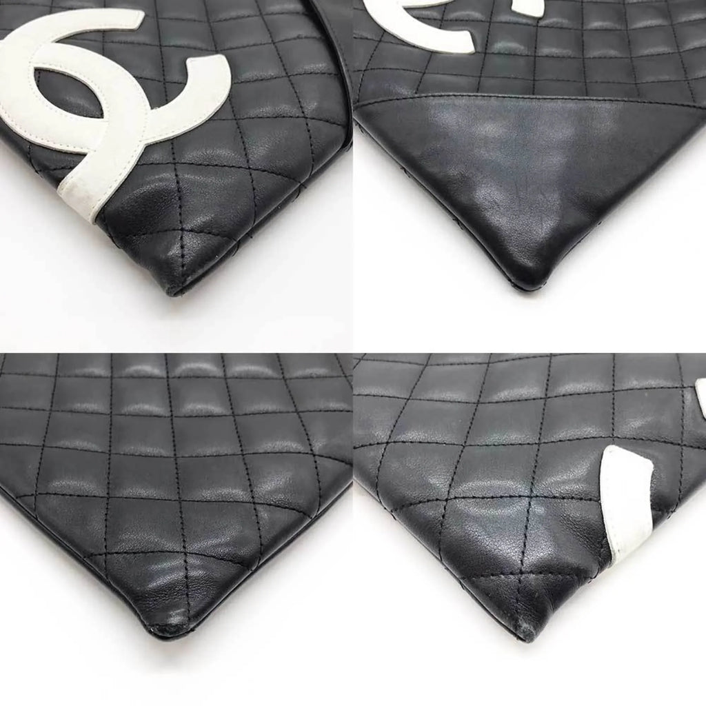 Pre-Owned CHANEL Cambon Line Shoulder Bag Leather Black 100s (Fair)