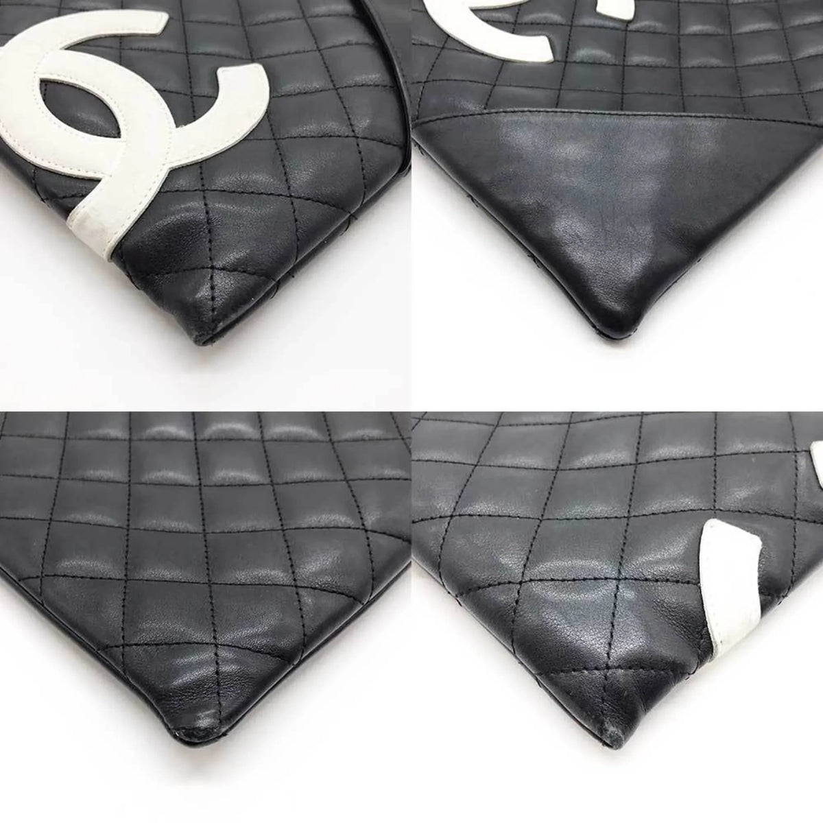 Pre-Owned CHANEL Cambon Line Shoulder Bag Leather Black 100s (Fair)
