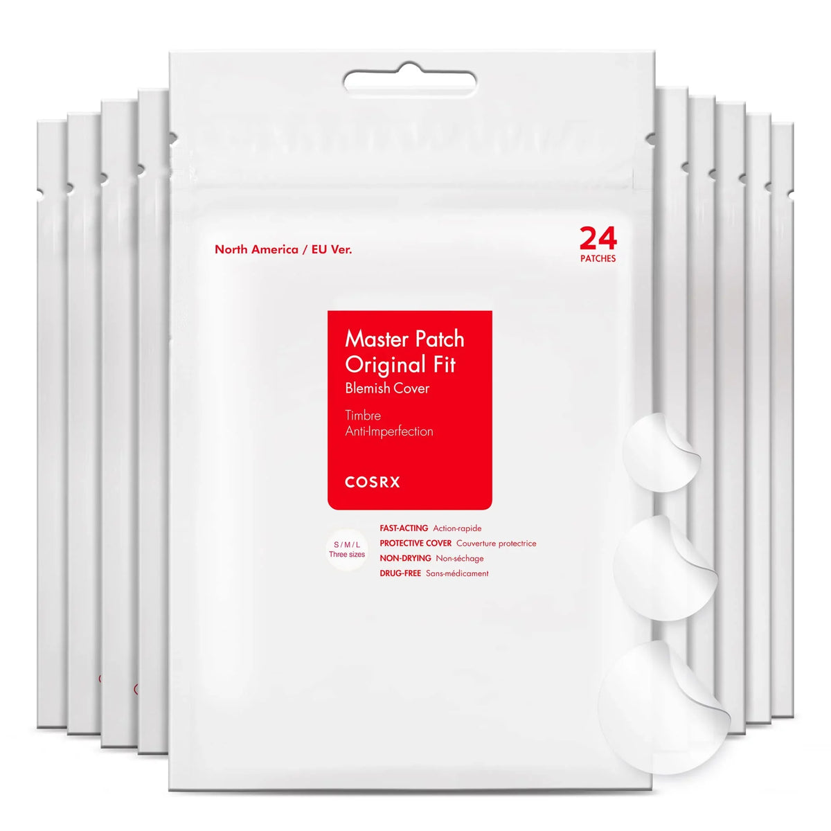 Cosrx Acne Pimple Patch Absorbing Hydrocolloid Original 3 Size Patches For Blemishes And Zits Protection Spot Stickers For Face And Body, Not Tested On Animals, No Toxic Ingredients (240 Count (Pack.