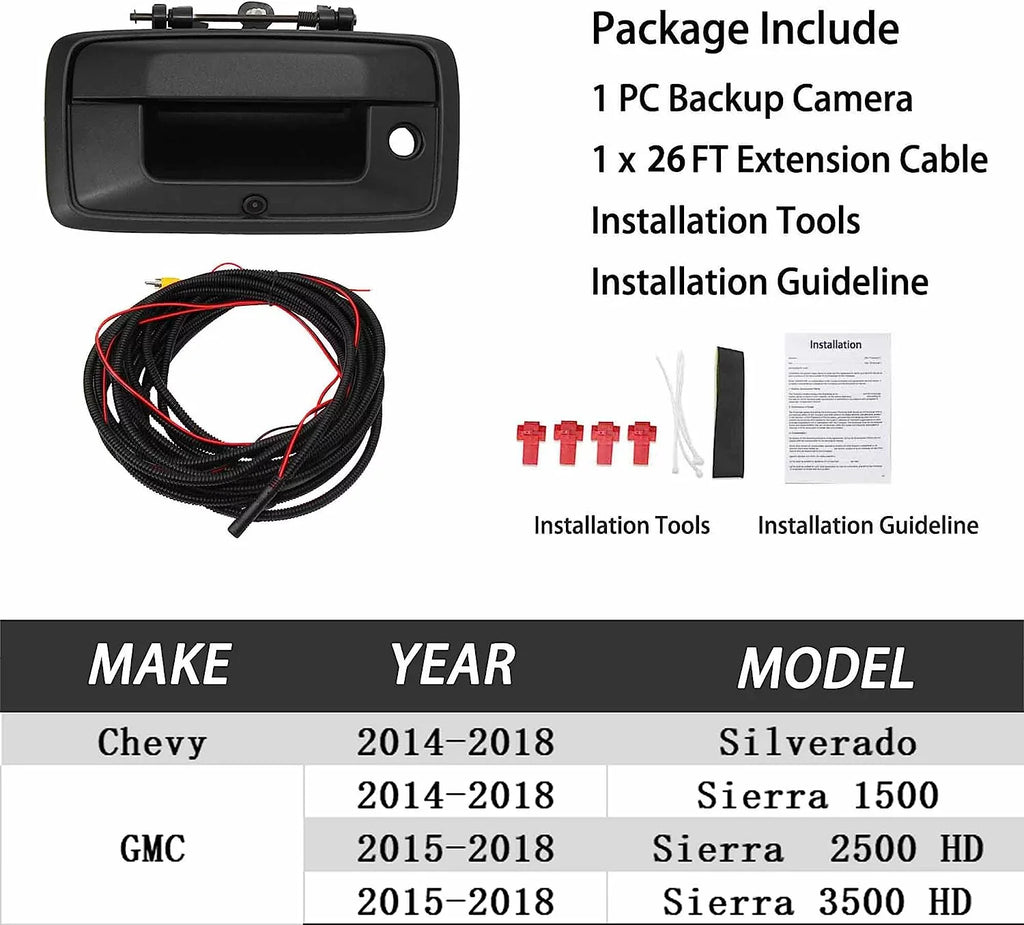 RED WOLF Tailgate Handle Backup Camera Rear View for 2014-2018 Chevrolet Silverado GMC Sierra 1500 Park Assist Camera