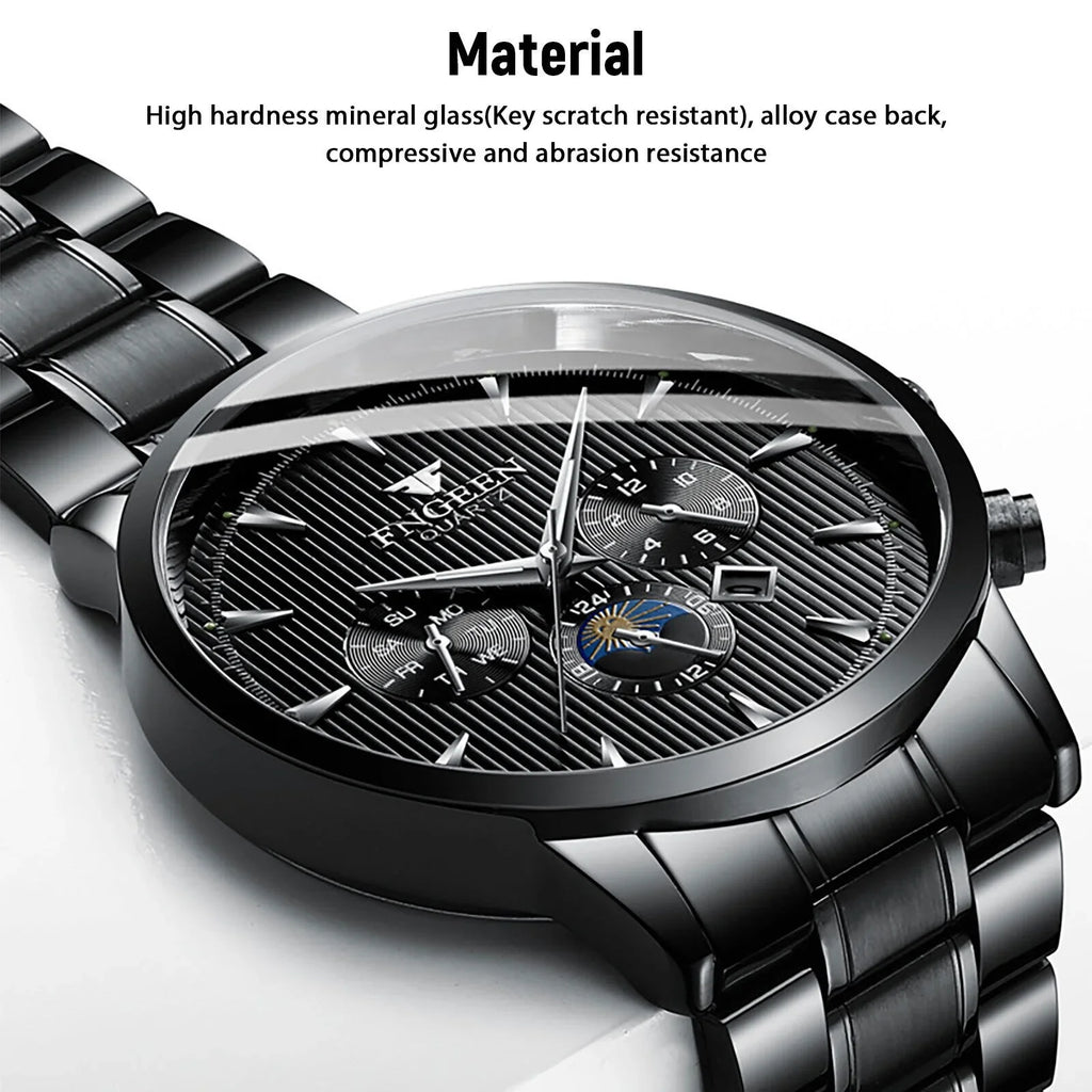 Waterproof Men's Watch Relojes De Hombre Stainless Steel Quartz Classic Luminous