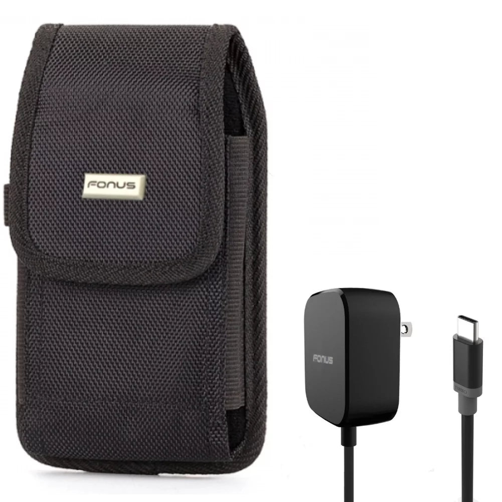 5ft Long 15W Fast Home Charger w Holster Swivel Case Belt Clip for Nubia RedMagic 7 - OnePlus 7T, 6T, 8, 6, 9, Nord N200 5G N100 N10 5G, Pro, UW, 5G McLaren, 7 Pro, 8T Plus, 10 Pro
