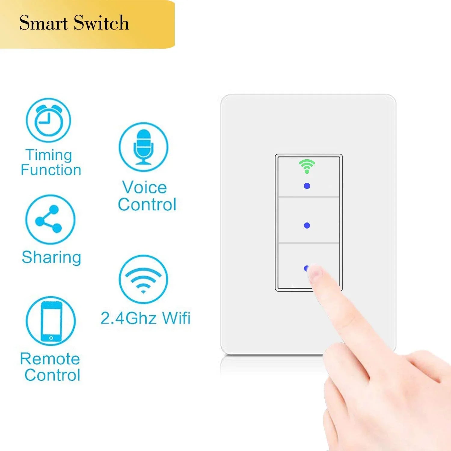 SANA Smart Light Switch,WiFi Wall Light Switch, Easy Installation and APP Control, Fitting with Alexa and Google Home, No Hub Required (3 Switches in 1 Gang)
