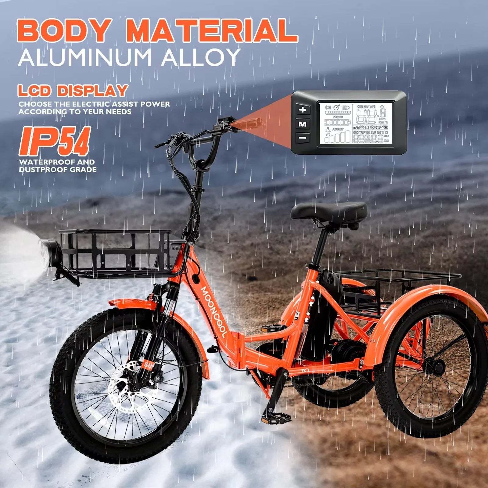 MOPHOTO 16MPH 500W 48V 14.5Ah 20" Electric Folding Tricycle for Women, Electric Motorized Tricycle Adult, Fat Tire 3 Wheel Electric Bikes, Step-Thru 1-Speed Electric Trike for Senior, Men