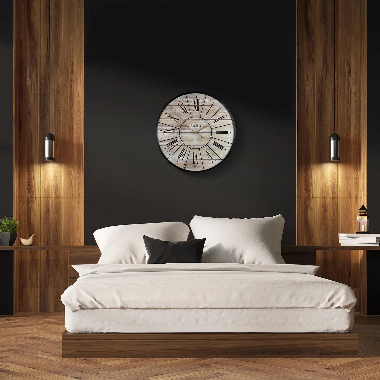 Sorbus Paris Oversized Wall Clock, Centurion Roman Numeral Hands, Parisian French Country Rustic Large Decorative Modern Farmhouse Decor Excellent for Living Room, Analog Wood Metal Clock, 24” Round