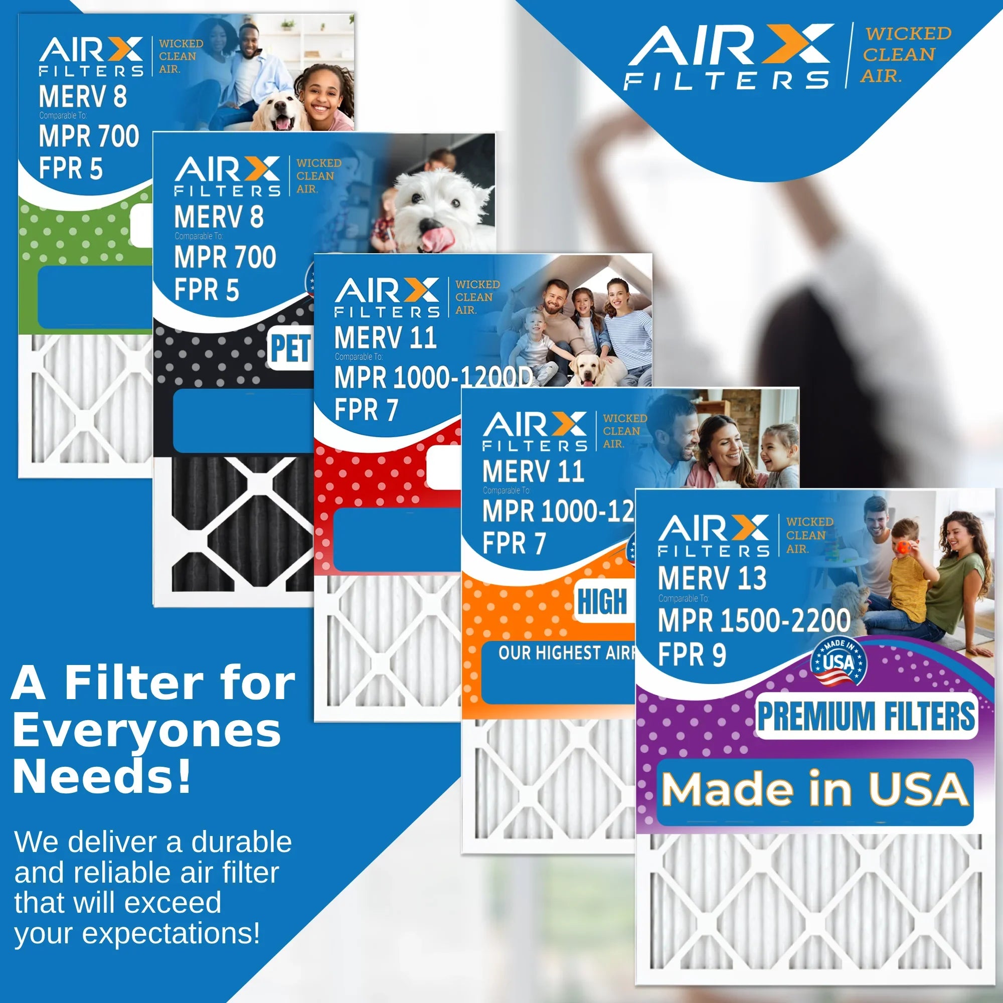 16x25x5 Air Filter MERV 11 Comparable to MPR 1000, MPR 1200 & FPR 7 Suitable with Air Bear 255649-105 Premium USA Made 16x25x5 Furnace Filter 2 Pack by AIRX FILTERS WICKED CLEAN AIR.