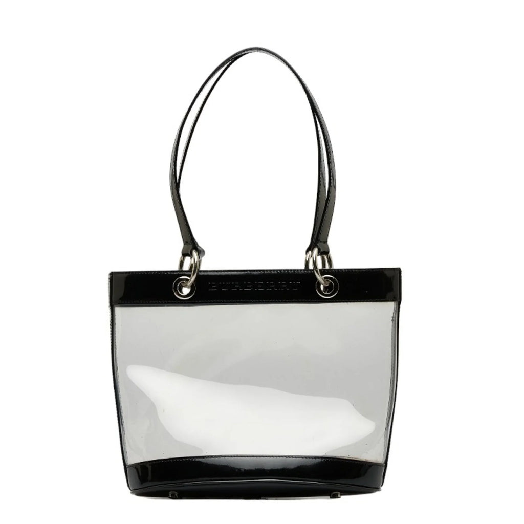 Pre-Owned Burberry Nova Check Embossed Clear Bag Handbag Tote Beige Black Vinyl Leather Canvas Ladies BURBERRY (Good)
