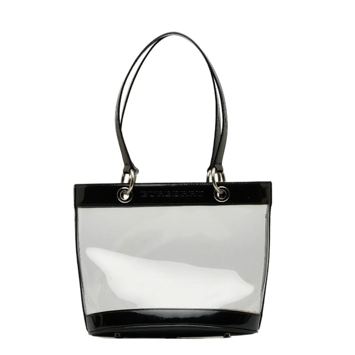 Pre-Owned Burberry Nova Check Embossed Clear Bag Handbag Tote Beige Black Vinyl Leather Canvas Ladies BURBERRY (Good)