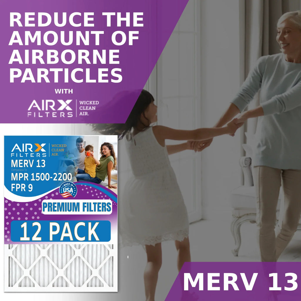 24x24x2 Air Filter MERV 13 Rating, 12 Pack of Furnace Filters Comparable to MPR 1500 - 2200 & FPR 9 - Made in USA by AIRX FILTERS WICKED CLEAN AIR.