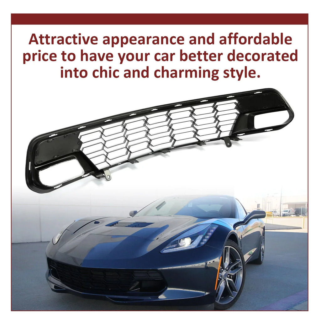 Kojem Front Lower Grille for 2014-2019 Chevrolet Corvette C7 All Models Z06 Style Bumper Protection Painted Glossy Black Plastic (W/O Front Camera Bracket)