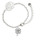 Delight Jewelry Silvertone Antiqued Four Leaf Clover Silver-tone Flower Link Chain Bracelet, 6.75"+2" Extender