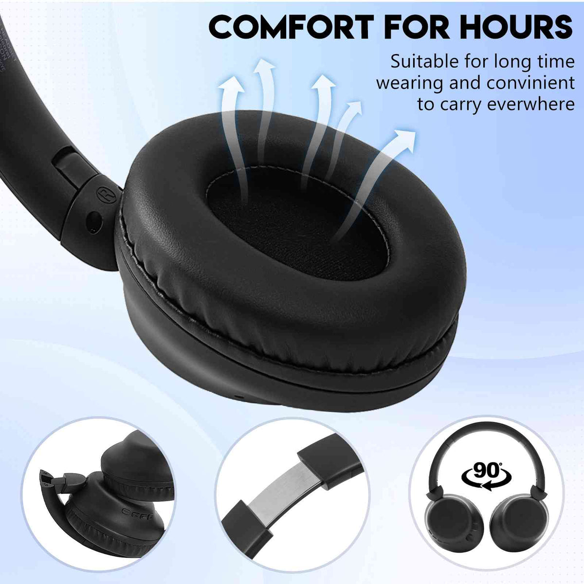 UrbanX Perfect Comfort 955 II Overhead Wireless Bluetooth Headphones For Infinix Smart 5 (India) Noise-Cancelling, with – Black
