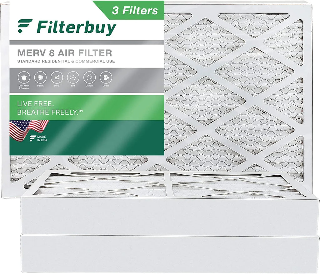 Filterbuy 8x24x4 MERV 8 Pleated HVAC AC Furnace Air Filters (3-Pack)