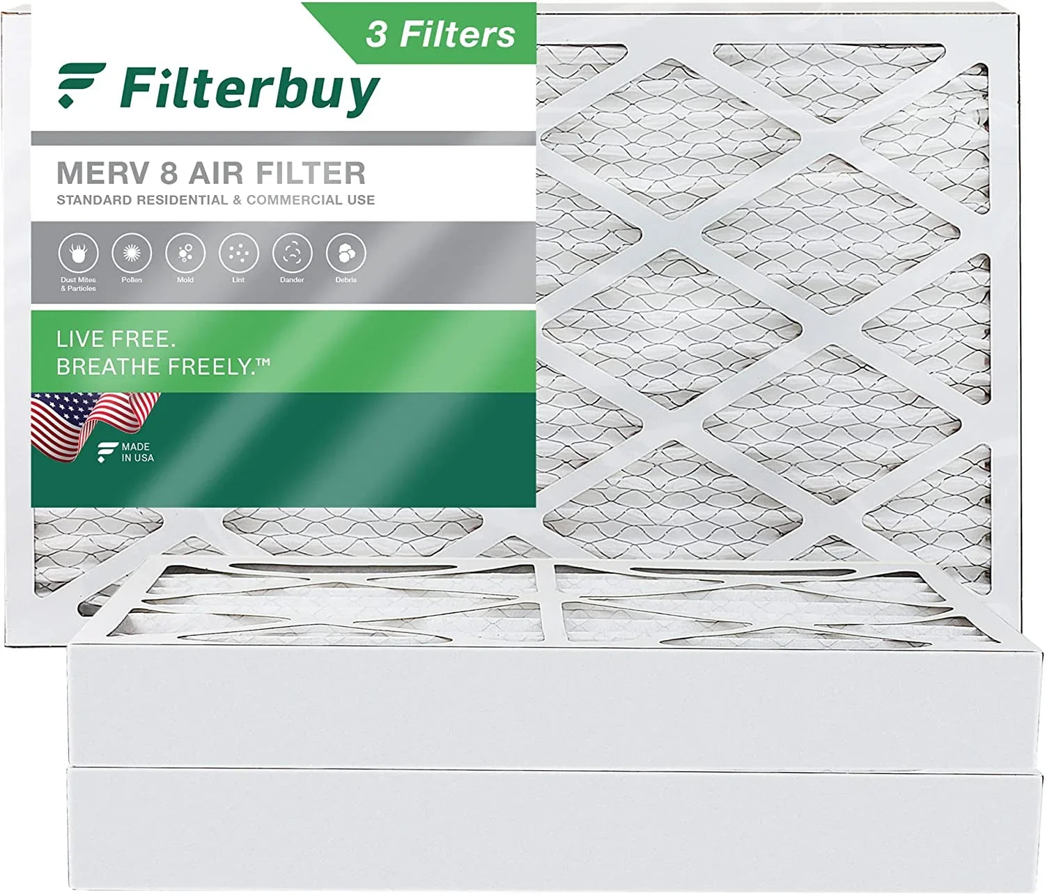 Filterbuy 8x24x4 MERV 8 Pleated HVAC AC Furnace Air Filters (3-Pack)