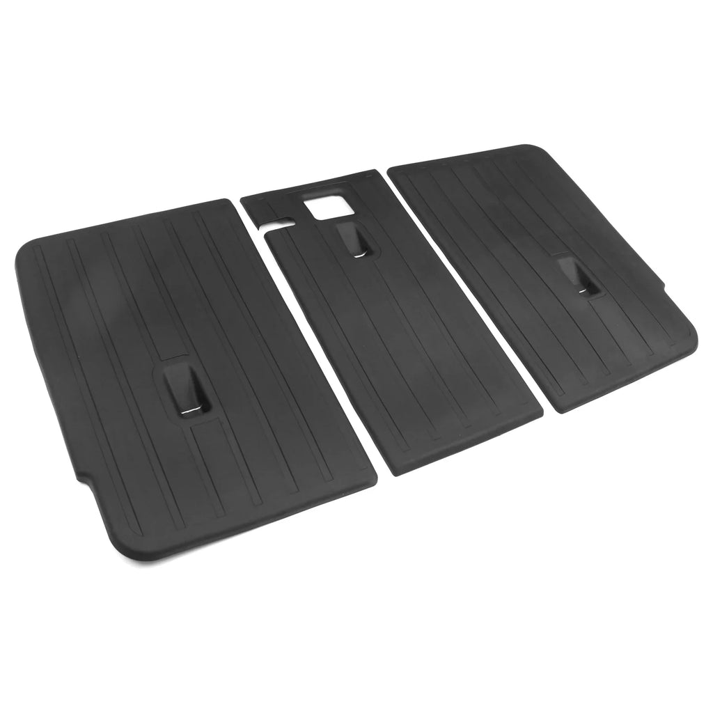 Ikon Motorsports Trunk Mats + Protector Backrest Shield Matching with 2020-2023 Tesla Model Y Black Injection TPE All Condition Waterproof Anti-Slip Frunk Trunk Under Cargo Storage Liner Mat