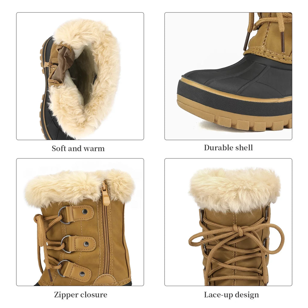 Dream Pairs Boys Girls Toddler Kids Ankle Winter Snow Boots Faux Fur-Lined Soft Boots Shoes Warm FORESTER TAN Size 1 Little Kid