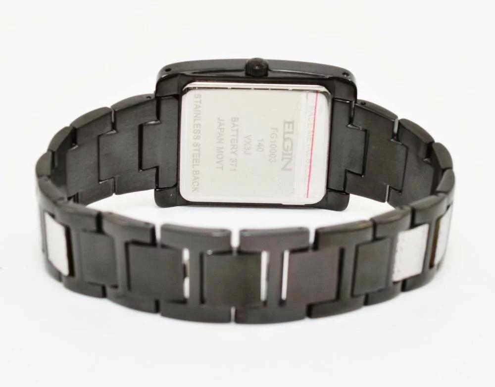 New Elgin Men`s Black IP Crystal Band & Dial Multifunction Quartz Watch FG10003