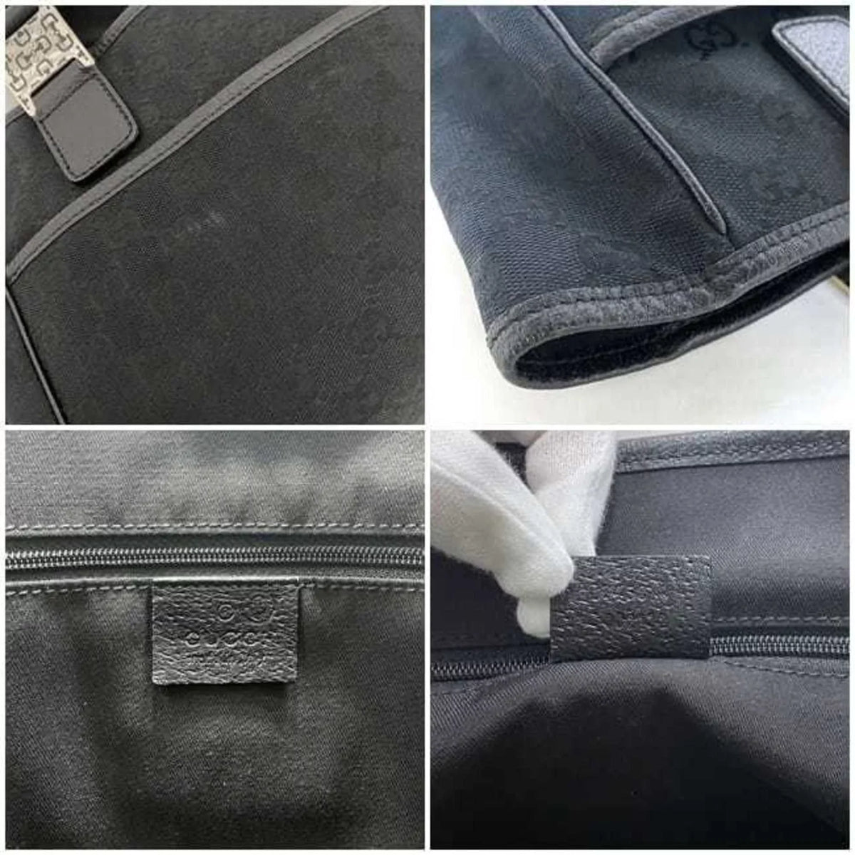 Pre-Owned Gucci Tote Bag Black Silver Horsebit 145810 Canvas Leather GUCCI Handbag Ladies (Good)