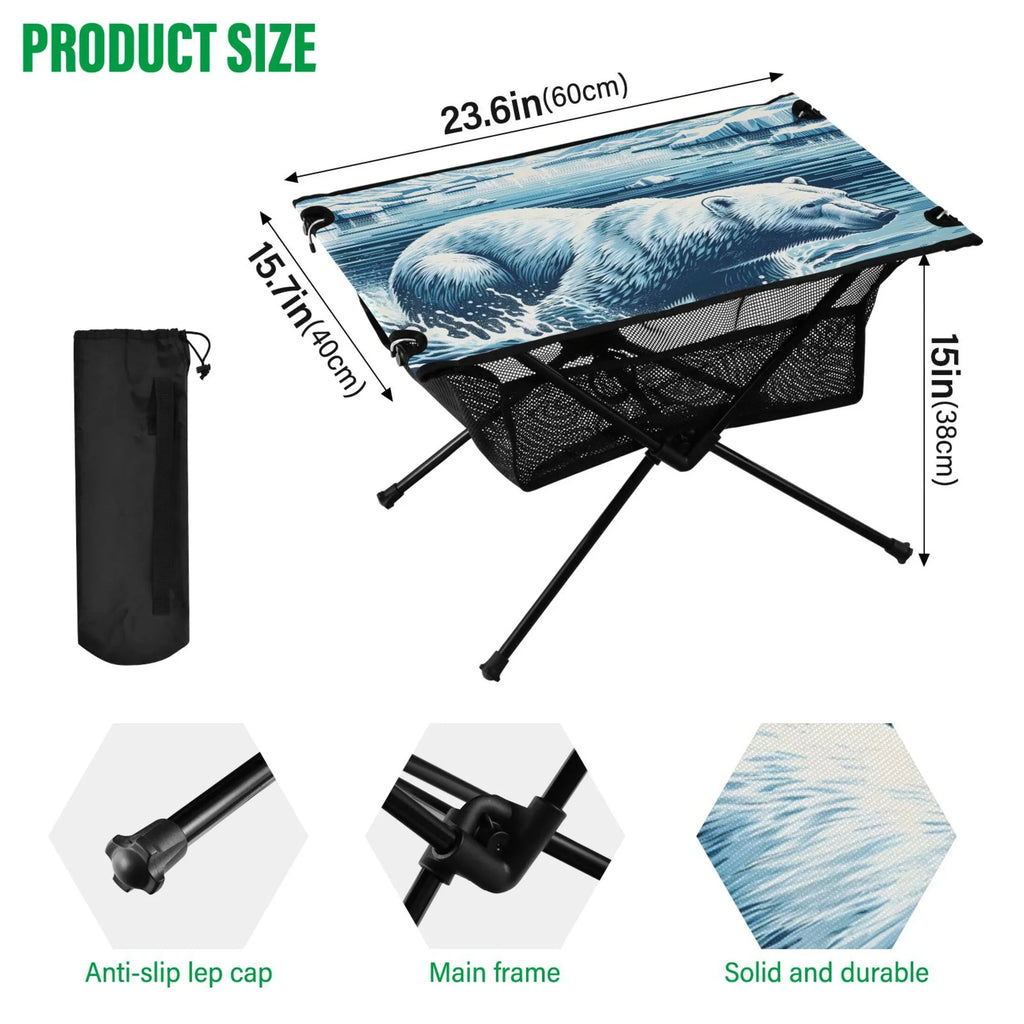 Polar Bear Swimming Camping Folding Table Portable Beach Table with Storage Bag Compact Picnic Table for Outdoor Travel Fishing BBQ