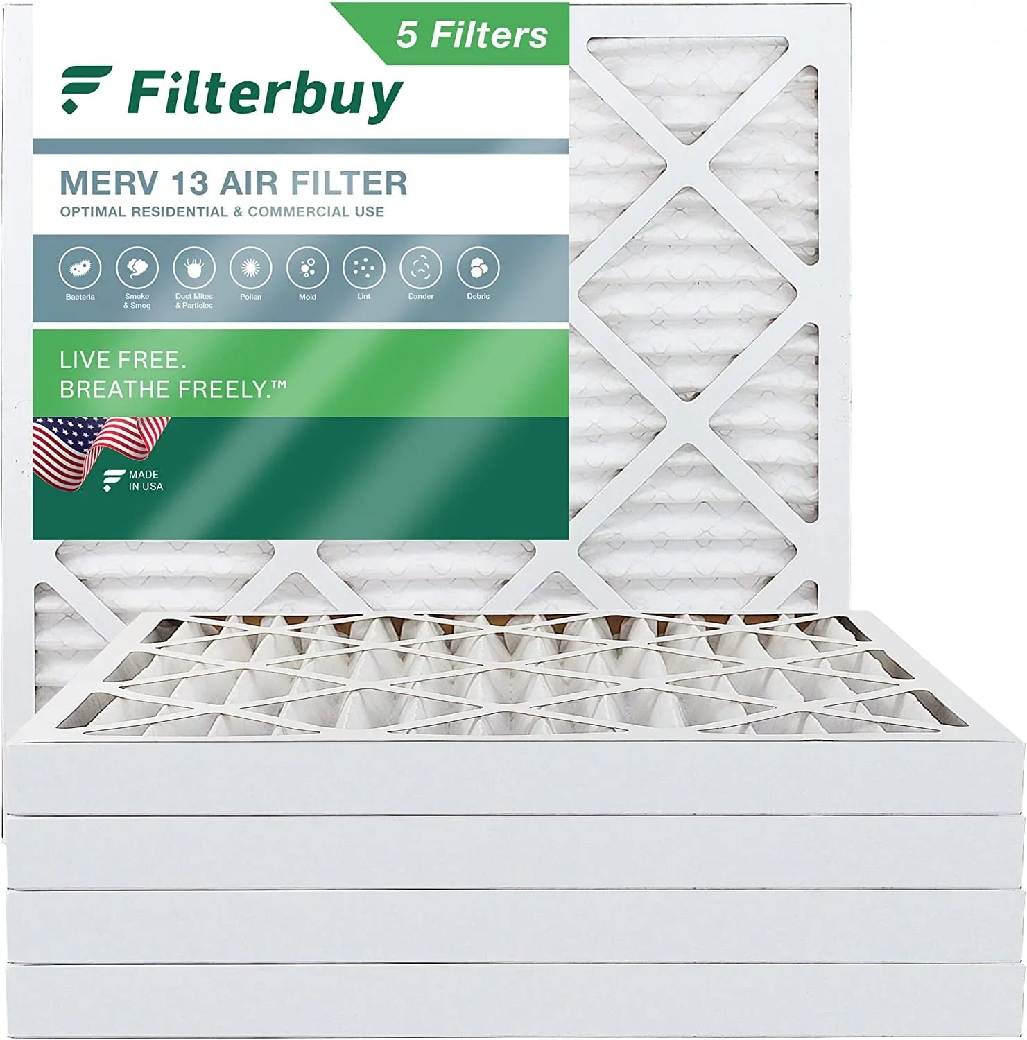 Filterbuy 24x24x2 MERV 13 Pleated HVAC AC Furnace Air Filters (5-Pack)