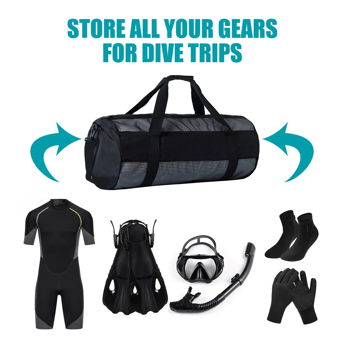 Bisofice Bag,Pvc Zipper Strong Mesh Easy To Easy To Carry Dive Mesh Easy Snorkel Dive Mesh To Carry Pvc Zipper Long-lasting Nylon Mesh Dive Snorkel Qisuo Mesh Dive Huiop
