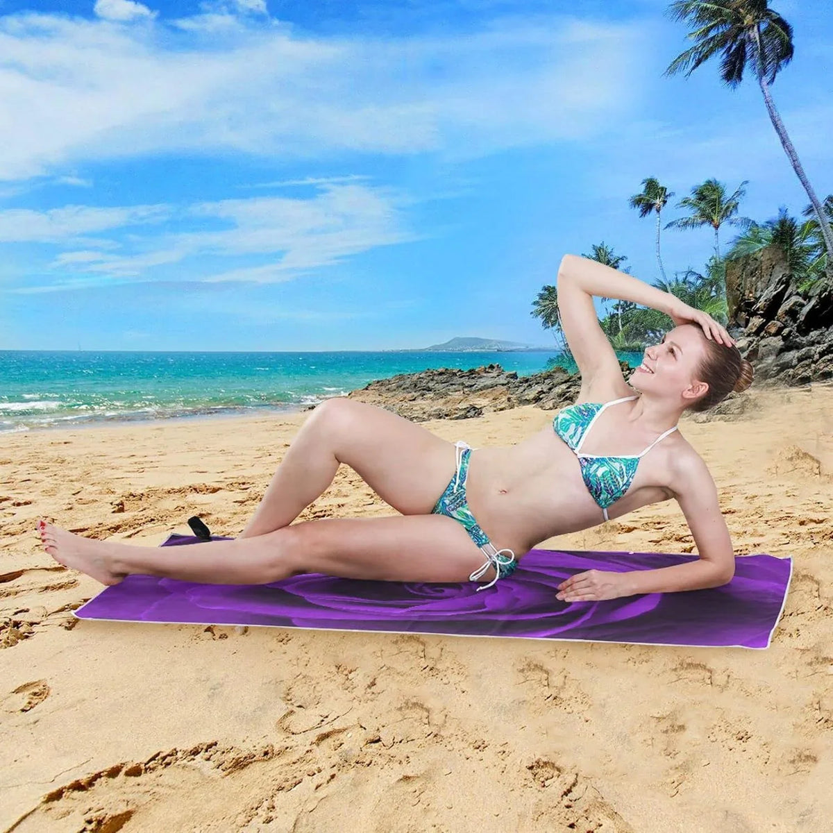 Bestwell Purple Rose Beach Towel - Lightweight Compact Oversized Travel Towels - Super Absorbent Quick Dry Towel for Swimming Camping Holiday（278）