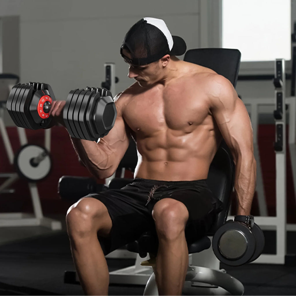 Powanli Adjustable Dumbbell Set, 10 in 1 Free Dumbbell for Men and Women, Black Dumbbell for Home Gym, Full Body Workout Fitness, Fast Adjust by Turning Handle (10 Gears/55 LB)