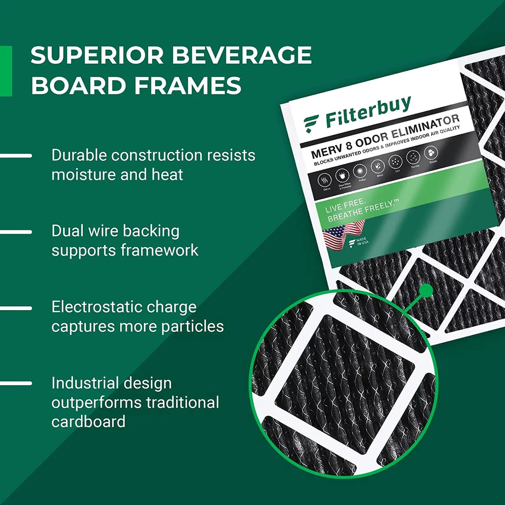 Filterbuy 10x24x1 MERV 8 Odor Eliminator Pleated HVAC AC Furnace Air Filters with Activated Carbon (1-Pack)