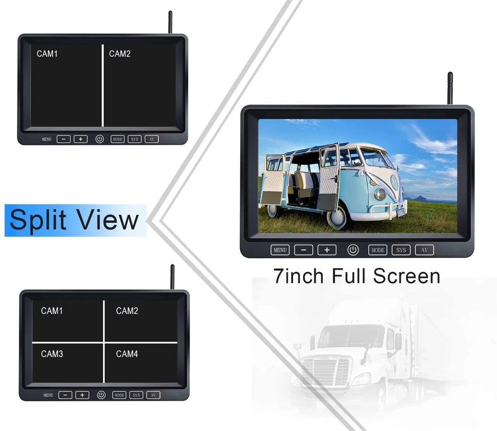 ZEROXCLUB Wireless Backup Camera HD 1080P IP69K Waterproof Night Vision 7'' DVR Split Touch Monitor for Truck/RV/Trailer/Bus-B701