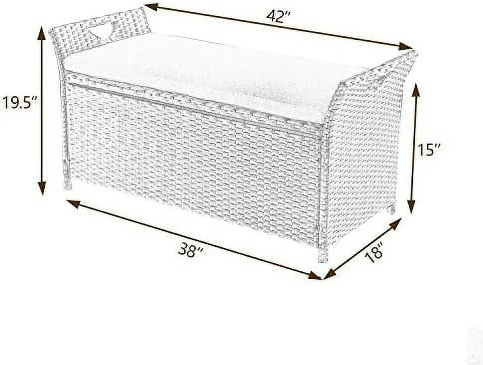YPZBBOOM Outdoor Deck Box Patio Wicker Bench Rattan Bins with Cushion (Red)