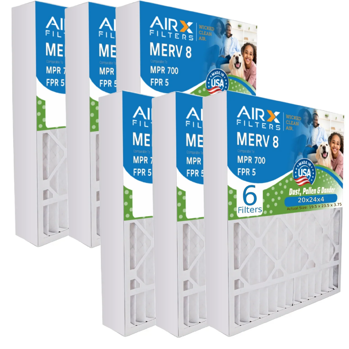 20x24x4 Air Filter MERV 8 Comparable to MPR 700 & FPR 5 Electrostatic Pleated Air Conditioner Filter 6 Pack HVAC AC Premium USA Made 20x24x4 Furnace Filters by AIRX FILTERS WICKED CLEAN AIR.