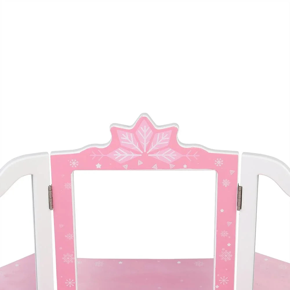 SalonMore Snow Style Wooden Kids Vanity Makeup Desk w/ Mirror,Stool,Drawer Pink