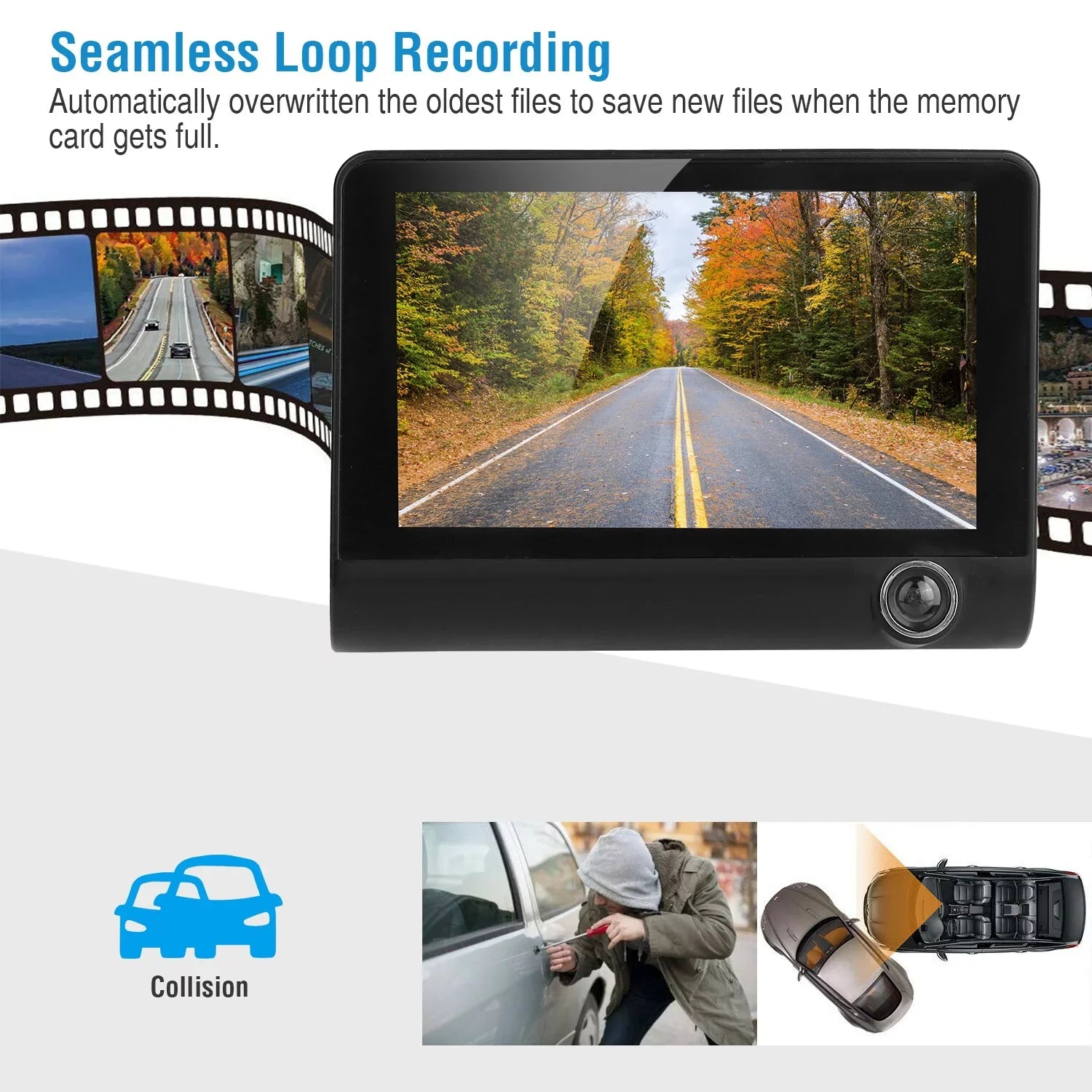 iMouTEK 1080P Touch Screen Car Dash 4in Cam Dash Camera Front and Rear Camera with G-Sensor Loop Recording Motion Detection