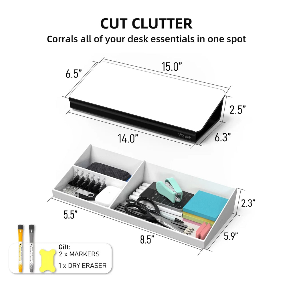 YaGee Desktop Whiteboard, Split Design Desk Dry Erase Board with Organizers for Office Accessories, Home, School Supplies