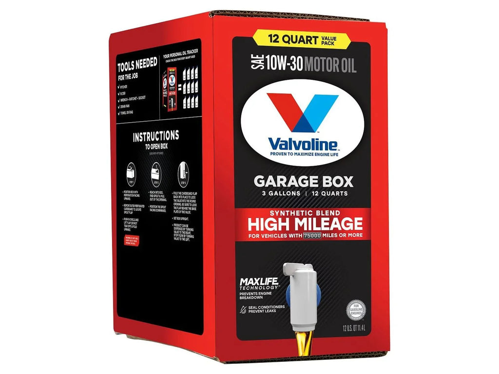 Valvoline High Mileage MaxLife 10W-30 Synthetic Blend Motor Oil 12 QT Garage Box