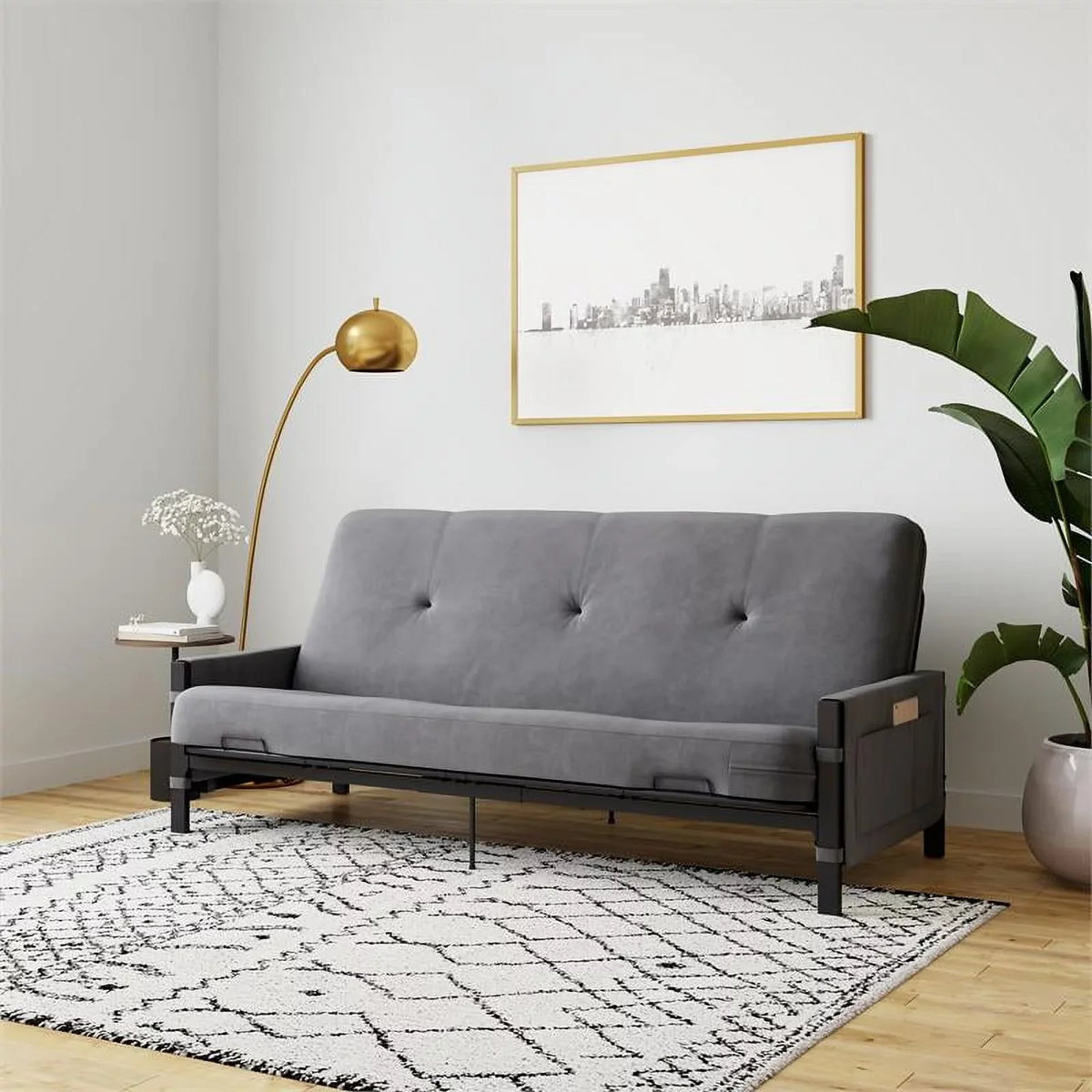 DHP Melbourne Storage Futon with 6" Thermobonded Futon Mattress in Gray