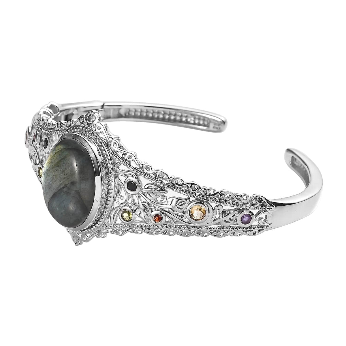 Shop LC Labradorite Multi Gemstone Oval Platinum Plated Cuff Bangle Bracelet for Women Jewelry Size 7.25" Ct 15.05 Birthday Mothers Day Gifts for Mom