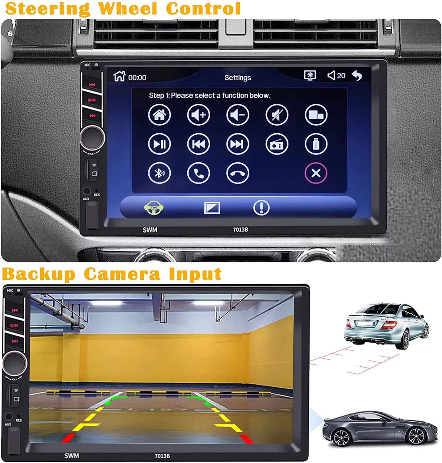 Binize 7 inch Car Stereo Radio Fitting with Carplay Android Auto Double Din Touchscreen Bluetooth Head Unit/MP5 Player/FM/AM,Support Reversing Image Input/Steering Wheel Control/USB/Remote
