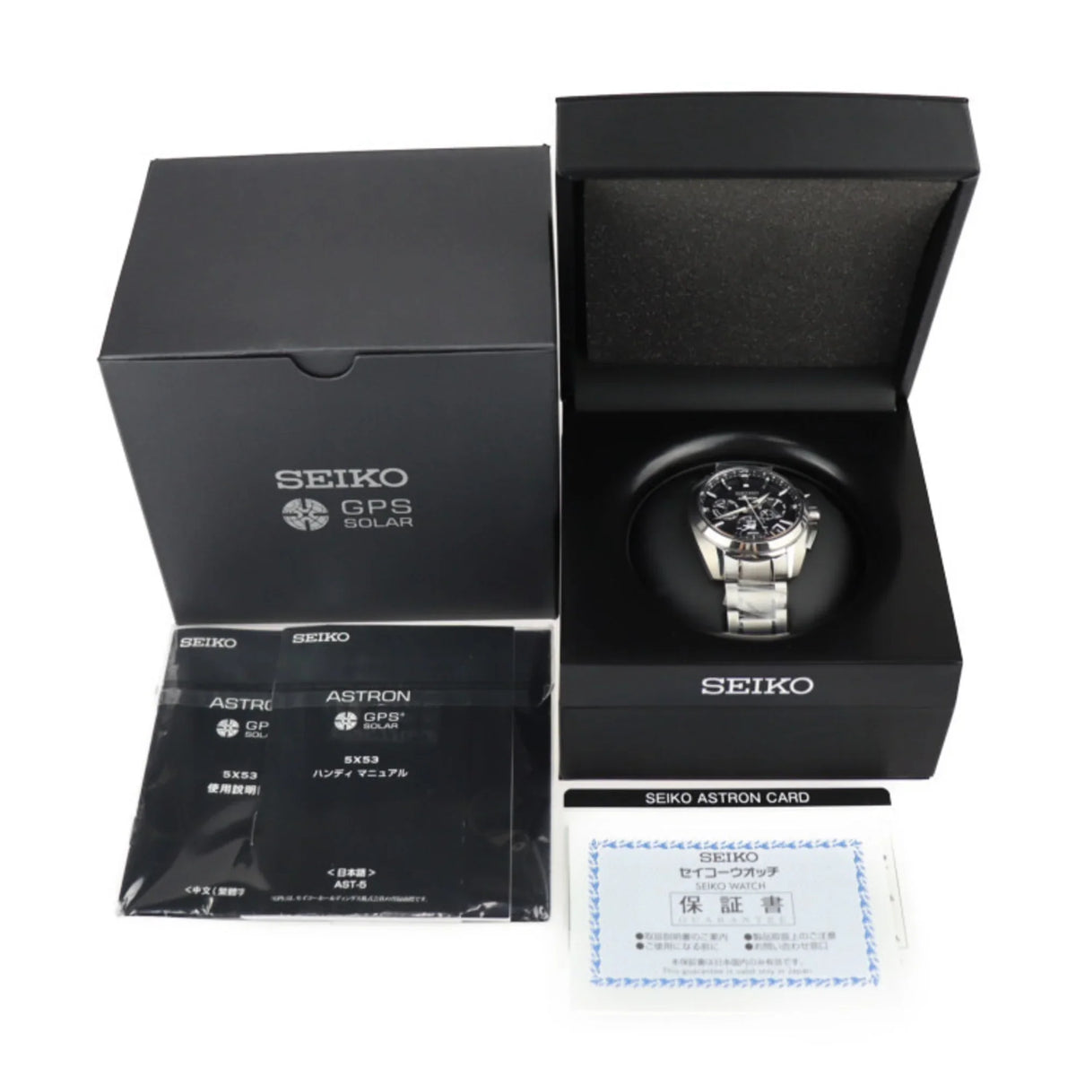 Pre-Owned SEIKO ASTRON Watch 5X53-0AV0/SBXC067 Titanium Silver Black Dial GPS Solar Radio Chronograph (Like New)