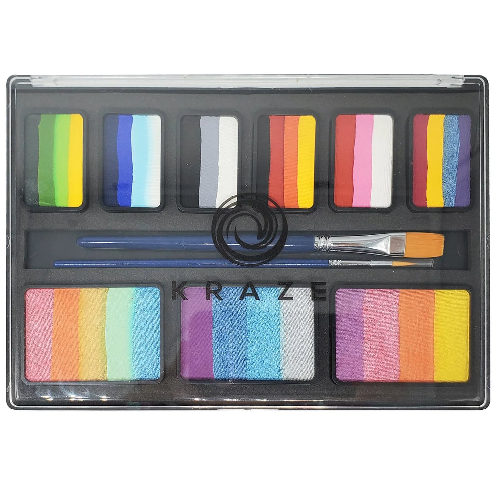 Kraze FX Celebration Professional Face Painting One Stroke Split Cake Palette, Water Activated, Hypoallergenic, Safe, Non Toxic Halloween Party Makeup Face Paint Kit for Sensitive Skin, Kids & Adults