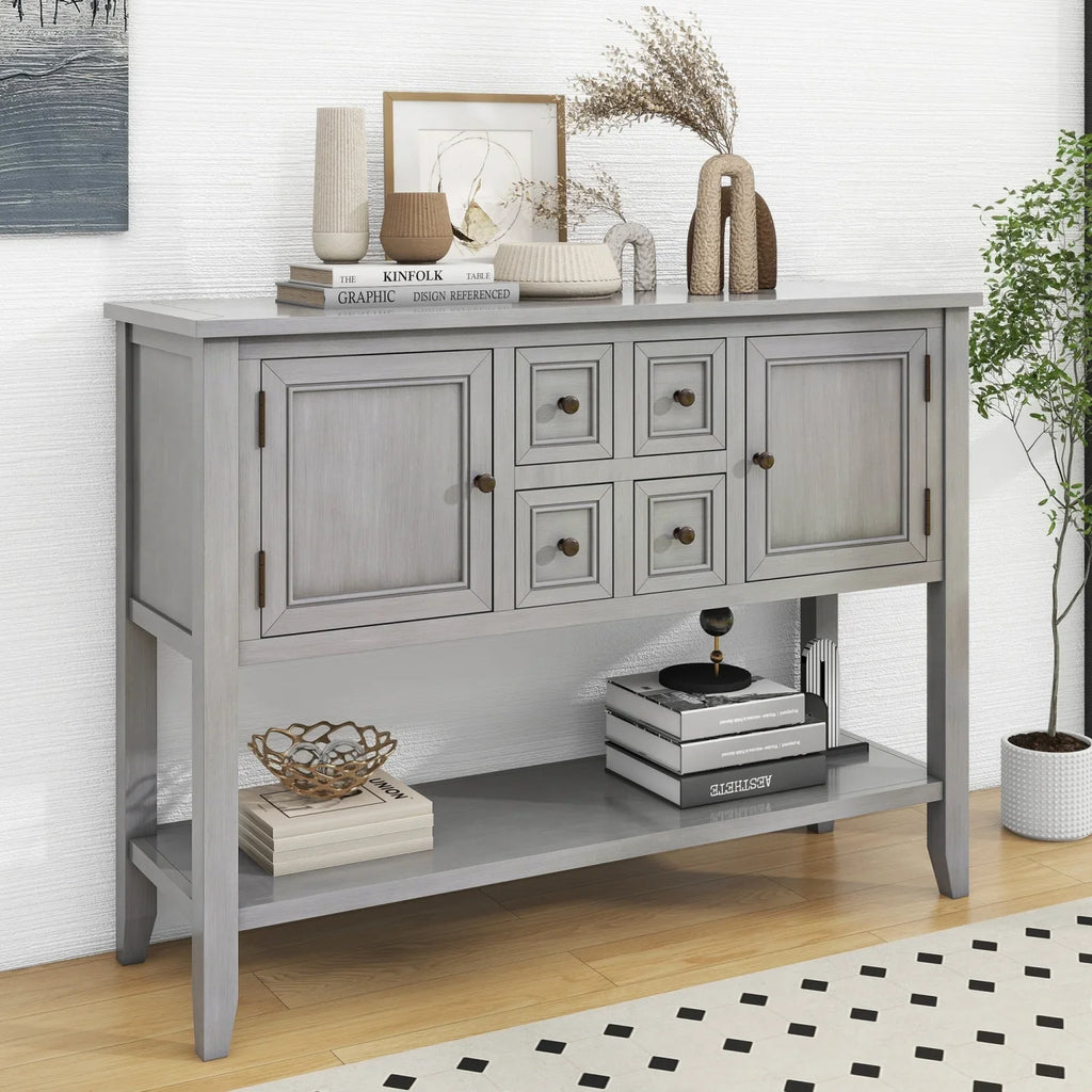 TREXM Cambridge Series Ample Storage Vintage Console Table with Four Small Drawers and Bottom Shelf for Living Rooms Entrances and Kitchens (Espresso OLD SKU WF190263AAP)