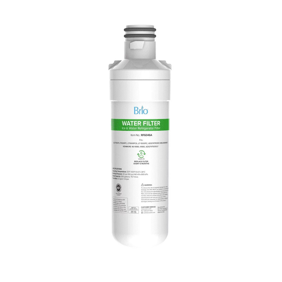 Brio 6046A Refrigerator Water Filter Replacement Suitable With LGLT1000P, LT1000PC, LT1000PCS, LT-1000PC, ADQ74793501