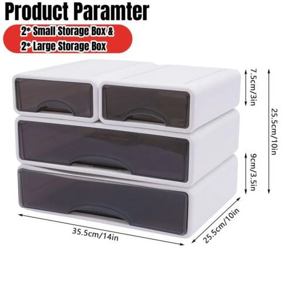 Stackable Storage Box With 4*Drawer Desk Organizer Storage Container Neat Large