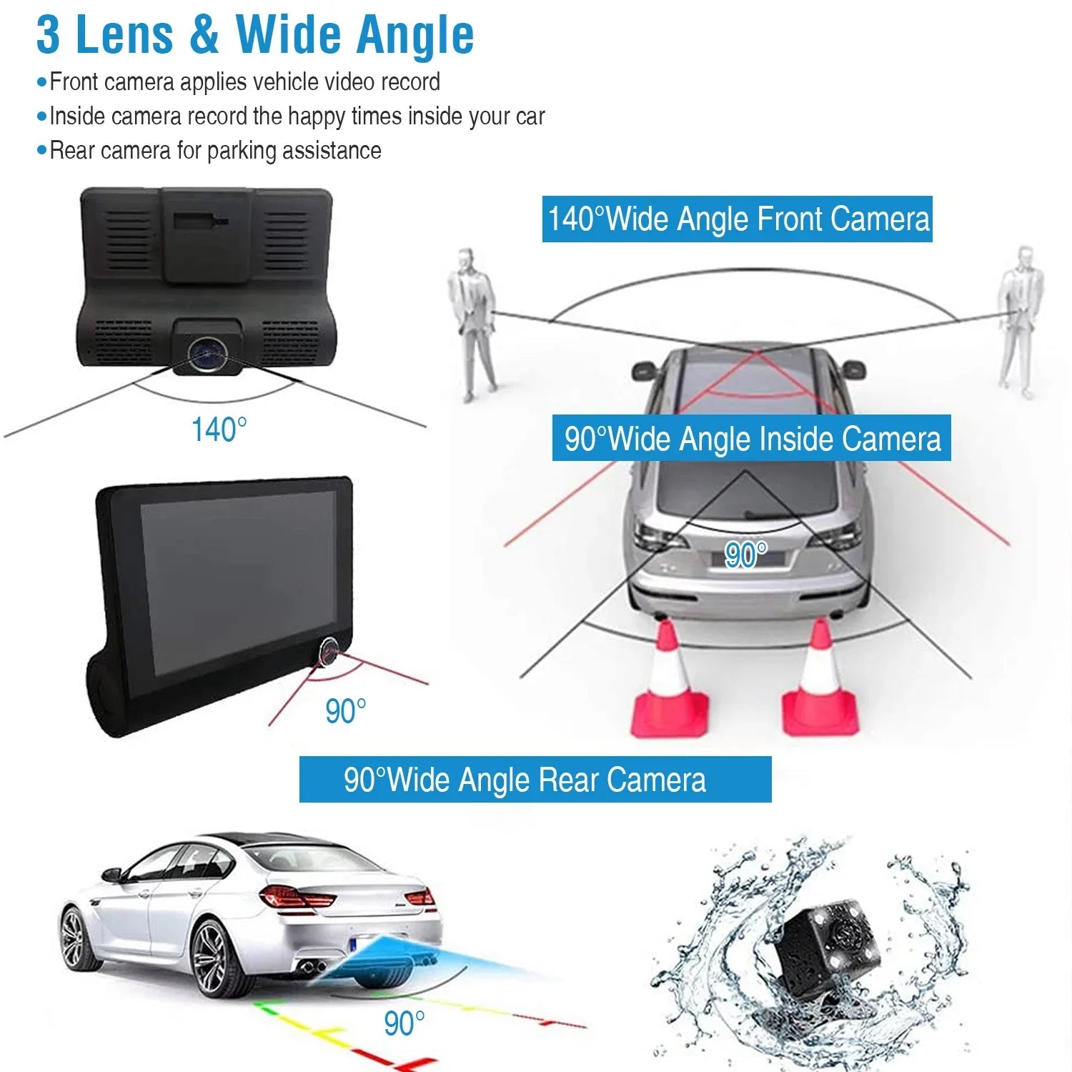 iMouTEK 1080P Touch Screen Car Dash 4in Cam Dash Camera Front and Rear Camera with G-Sensor Loop Recording Motion Detection